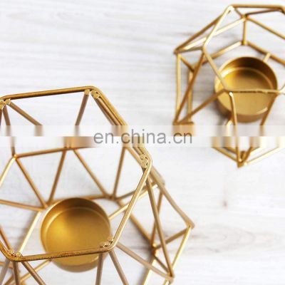 Metal Hexagon Shaped Geometric Design 2 Pcs Tea Light Votive Candle Holders for Vintage Wedding Home Decoration