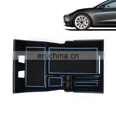 New Design ABS Accessories Parts Interior Anti-slip Rubber Pad Center Console Storage Box For Tesla Model 3