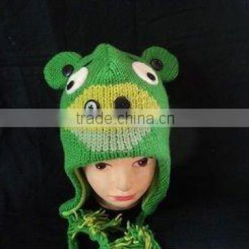 Green angry Pig winter hat