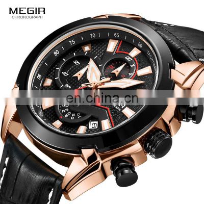 MEGIR 2065 Watch Hot Sell Wholesale Military Sport Wristwatch Creative Leather Clock Chronograph Watches Men Wrist Reloj Hombre