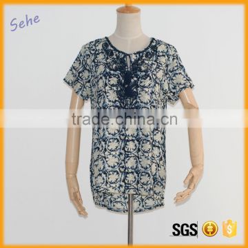 Latest bohemian ethinic printing blouse for middle aged women
