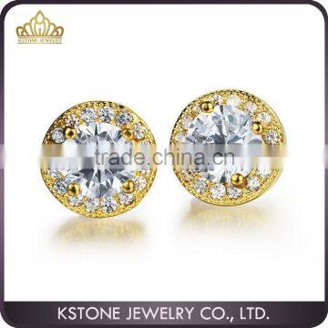 KSTONE Dubai fashion jewellery AAA zircon copper Gold Plated diamond stud earrings