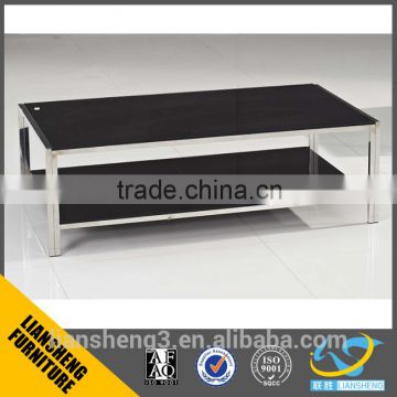 C603A modern french industrial loft style glass top silver stainless steel metal coffee table