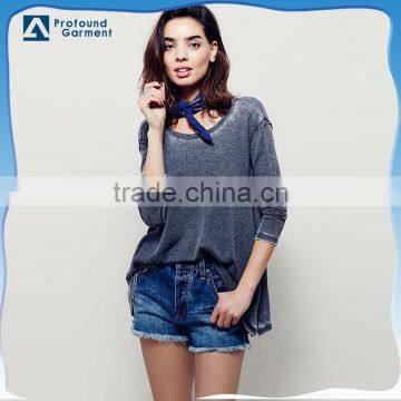 Custom heather casual vintage backless wide crew neck oversized t-shirt for women