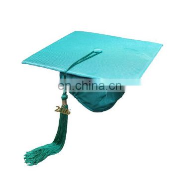 Shiny Fabric Graduation Cap With Tassel-Emerald Green