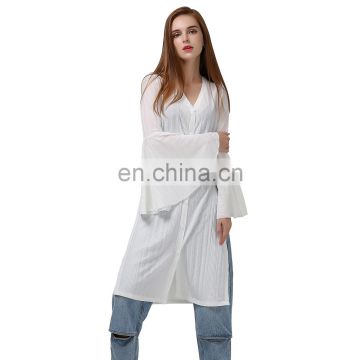 Spring Long Flare Sleeve Knitted Trench Women's Shirt