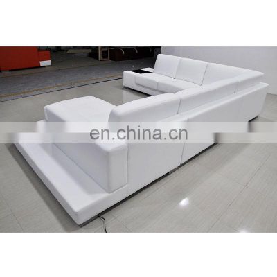 White U shaped 7 seat modern office furniture LED lights couch sectional leather living room sofa set