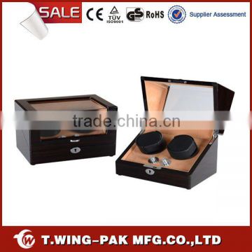 Wholesale luxury watch auto winding box&case, velvet and wood material, for 2 watch display