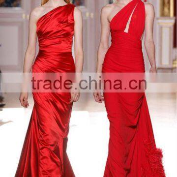 Simple One Shoulder Red Sheath Sexy Evening Dress Fashion 2012 (EVZU-1014)