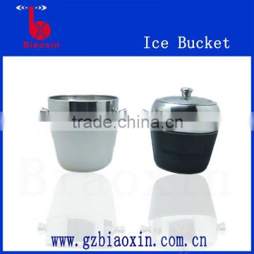 stainless steel Ice bucket with lid and in PU leather coating, large capacity ice bucket