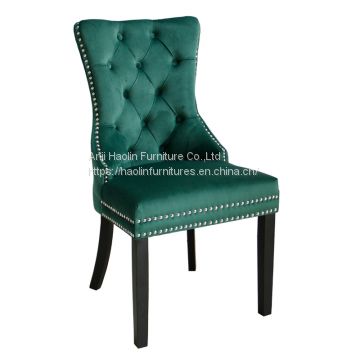 Green Color Velvet Dining Chair in Solid Wood with buttons,nailhead,knocker and tufted designs