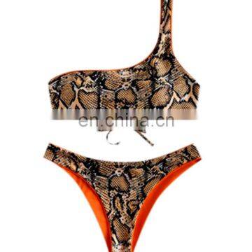 Women's Sexy Bandeau One shoulder Swimsuit Two Piece Print Sexy Split Swimsuit Club Bikini Set Sling Bandage Beachwear