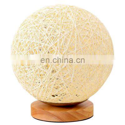 French Rattan Table Lamp Shade Night Light Creative Wood Base Led Rattan Ball Table Lamp