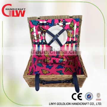 two person natural wicker picnic basket