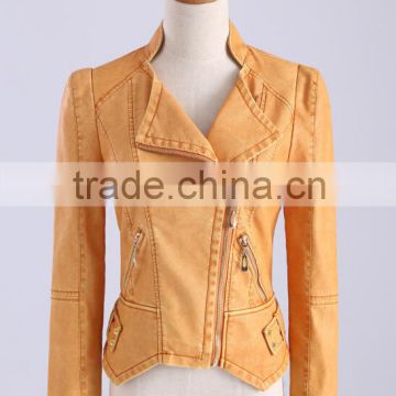 Italy pu leather jackets women &brown washed pu leather jacekt soft and fashion cheap