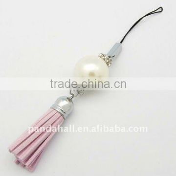 Suede Cord Decoration Pendants, with Brass Findings, Plum, about 22x140mm(HJEW-H021-12)
