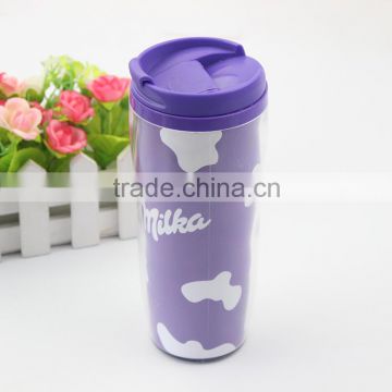 300ML purple plastic thermo mug with printed logo insert