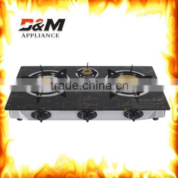 New arrival 3 burner India burner gas stove glass top with blue flame