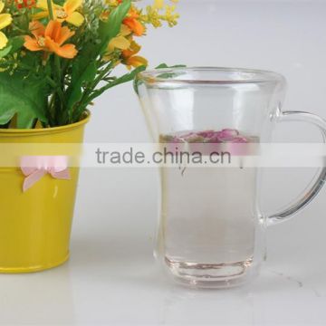 Portable China Wholesale Transparent High Borosilicate Unique Shape Glass Double Wall Coffee Tea Cup With Handle