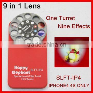 Special lens/filter turret 9 in 1 lens for iphone4/4s fisheye 3 image mirage 6 image mirage lens