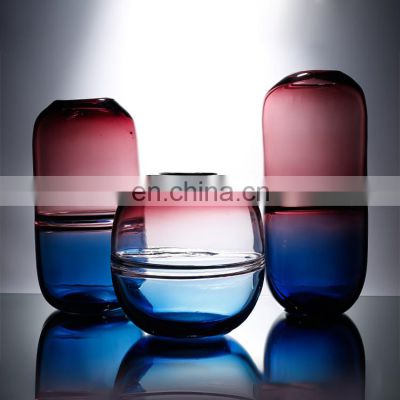 Customized Cheap Decoration Hand Blown Glass Jars Color Glass Vase Flower In Bulk