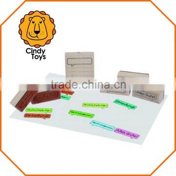 Wooden Rubbe Stamps What's up? 6 pcs for kids