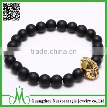 Wholesale 8mm cheap Matte Onyx bracelet Gold warrior helmet bracelet
