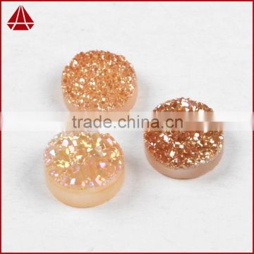 10mm Round Champagne Druzy Stones Cabochon Flat Back With A Hole From Manufacture                        
                                                Quality Choice