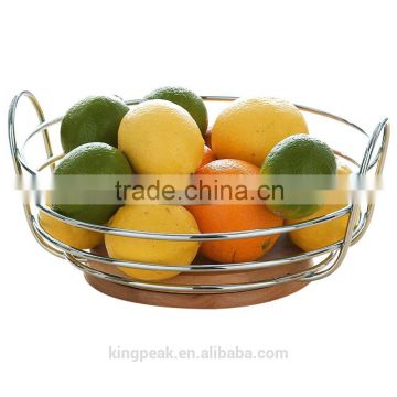 2015 Best Selling Round Chrome Wire Fruit Bowl with Rubber Wood Base/Fruit Basket/metal wire fruit basket