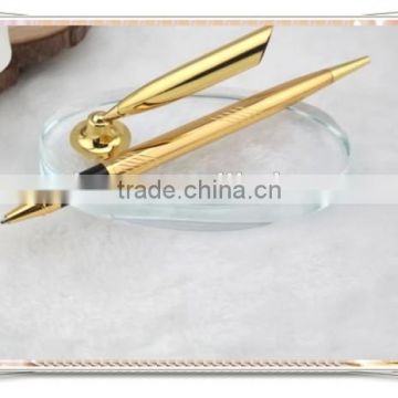 TT-09 luxury golden desk pen with glass holder, high quality stand pen