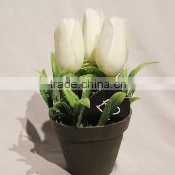 Bulk Fake Artificial Potted Plastic Flower Bouquet White Tulip in Plastic Planter for Sale