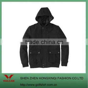 2012 men's leisure black color hooded wool coat slim fit jacket