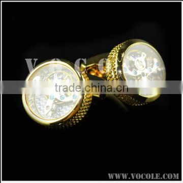 Round design gold cuff link with diamonds 2015 jewelry for men