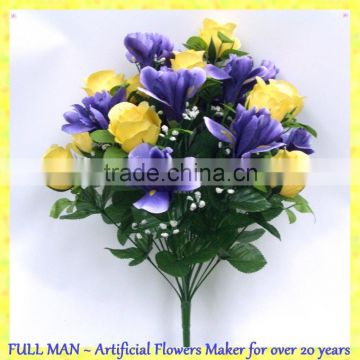 Artificial Flowers H52cm Rose Bud/Iris Silk Flowers Arrangement for Wedding