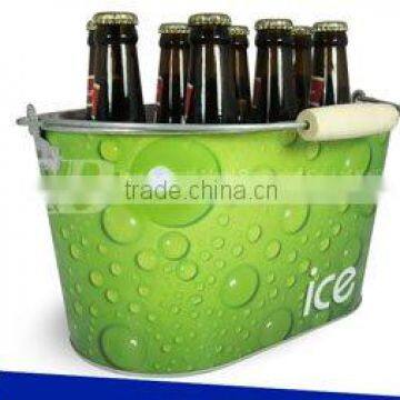 Oval ice buckets 10QT promotional gift drinking wooden handle metal Ice Bucket