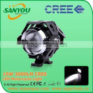 2015 Sanyou 15W 3000LM 6500K LED Motorcycle Headlight, BLACK COLOR projector headlight