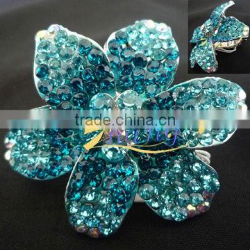 flower shape rings with colored rhinestone