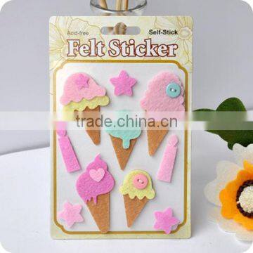 adhesive felt sticker , 3d icecream sticker , handmade felt sticker, scrapbooking sticker, layered sticker , flower felt sticker