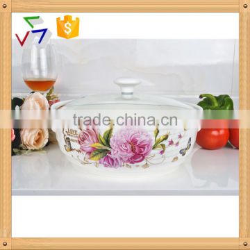 10" porcelain microwave pot with glass lid