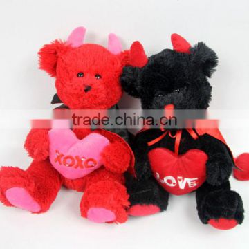 Two color plush demon teddy bear toys stuffed bear with heart for wedding