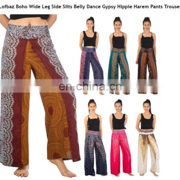 Lofbaz Boho Wide Leg Side Slits Belly Dance Gypsy Hippie Harem Pants Trousers