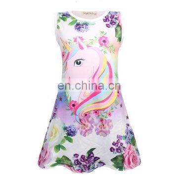 2020 Baby Girls Dress Cotton Print Unicorn Kids Dress Childrenswear Wholesale
