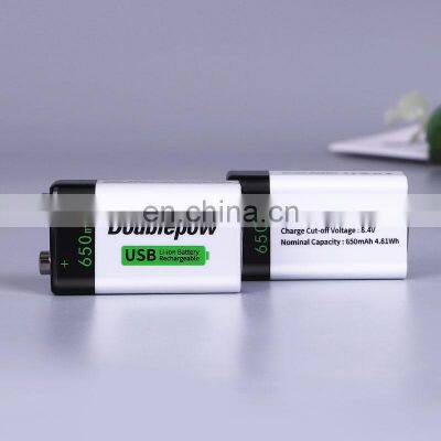 Customized 9v 650mAh USB rechargeable lithium ion 9v battery for smoke alarms