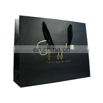 Custom logo Printed Paper Shopping  Bag Gift Packaging black paper Bag