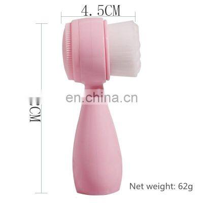 2 in 1 Portable Double Sided Fiber Bristle Silicone Face Brush Facial Cleansing Brush with Handle