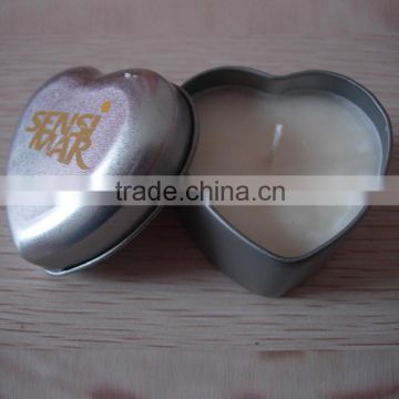 Full printing sliver color heart shaped candle tin box