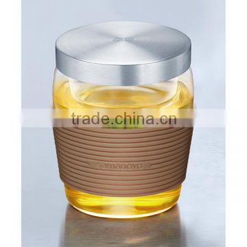 350ml Personal Glass Cups with Strainer, Heat-resistant Silicone Rim, Stainless Steel Lid