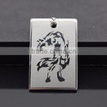 Custom square 316 stainless steel wolf pendant