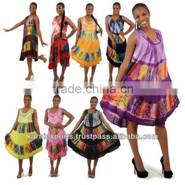 Women summer wear evening multi colored maxi gowns & umbrella dress with tie dye pattern