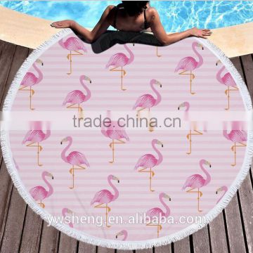 Factory direct sell flamingo round beach towel superfine fiber and tassel 150CM